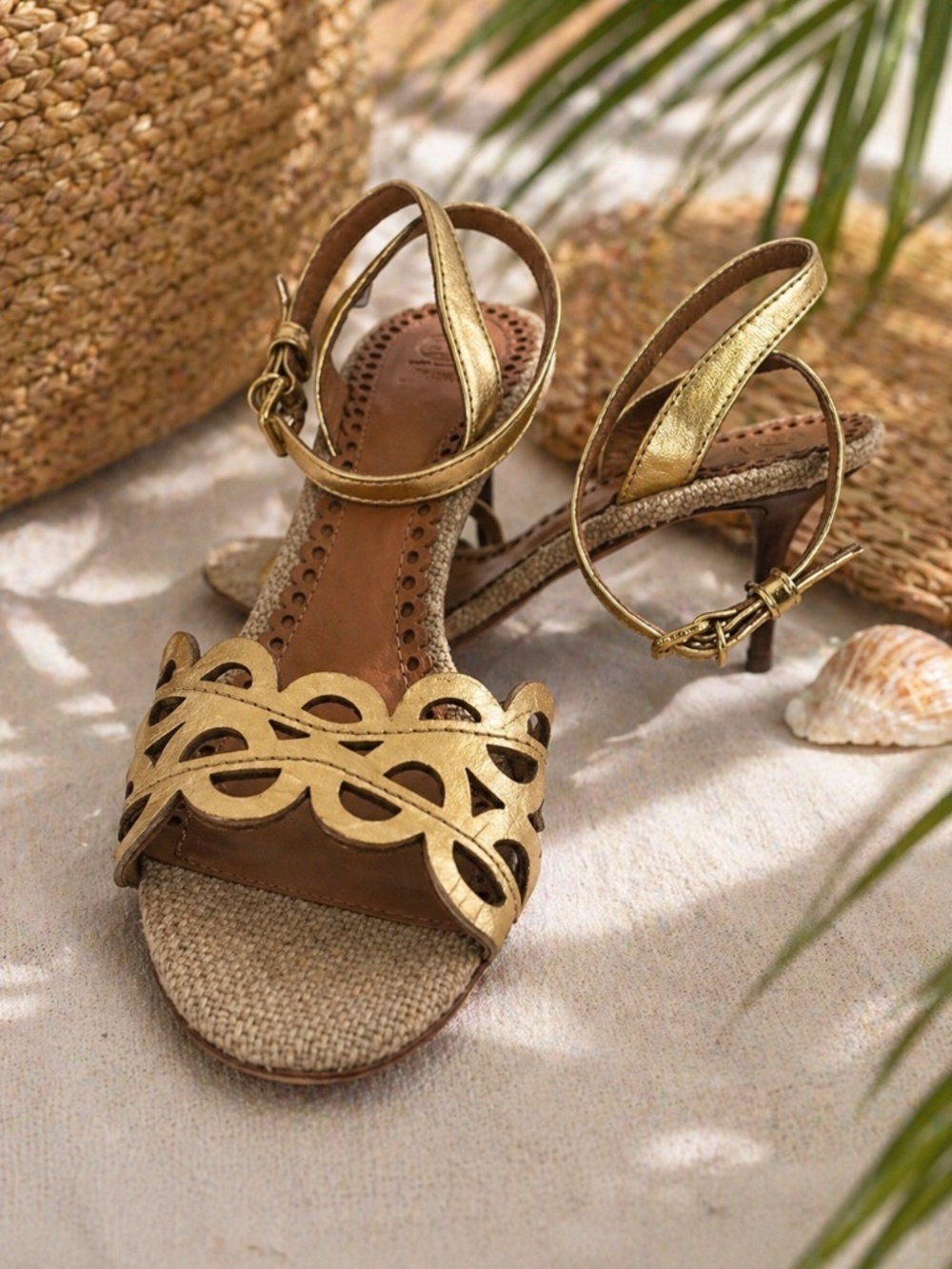 Tory Burch Aileen Gold Metallic Cutout Heels Sandals Sz 10 Glam Chic